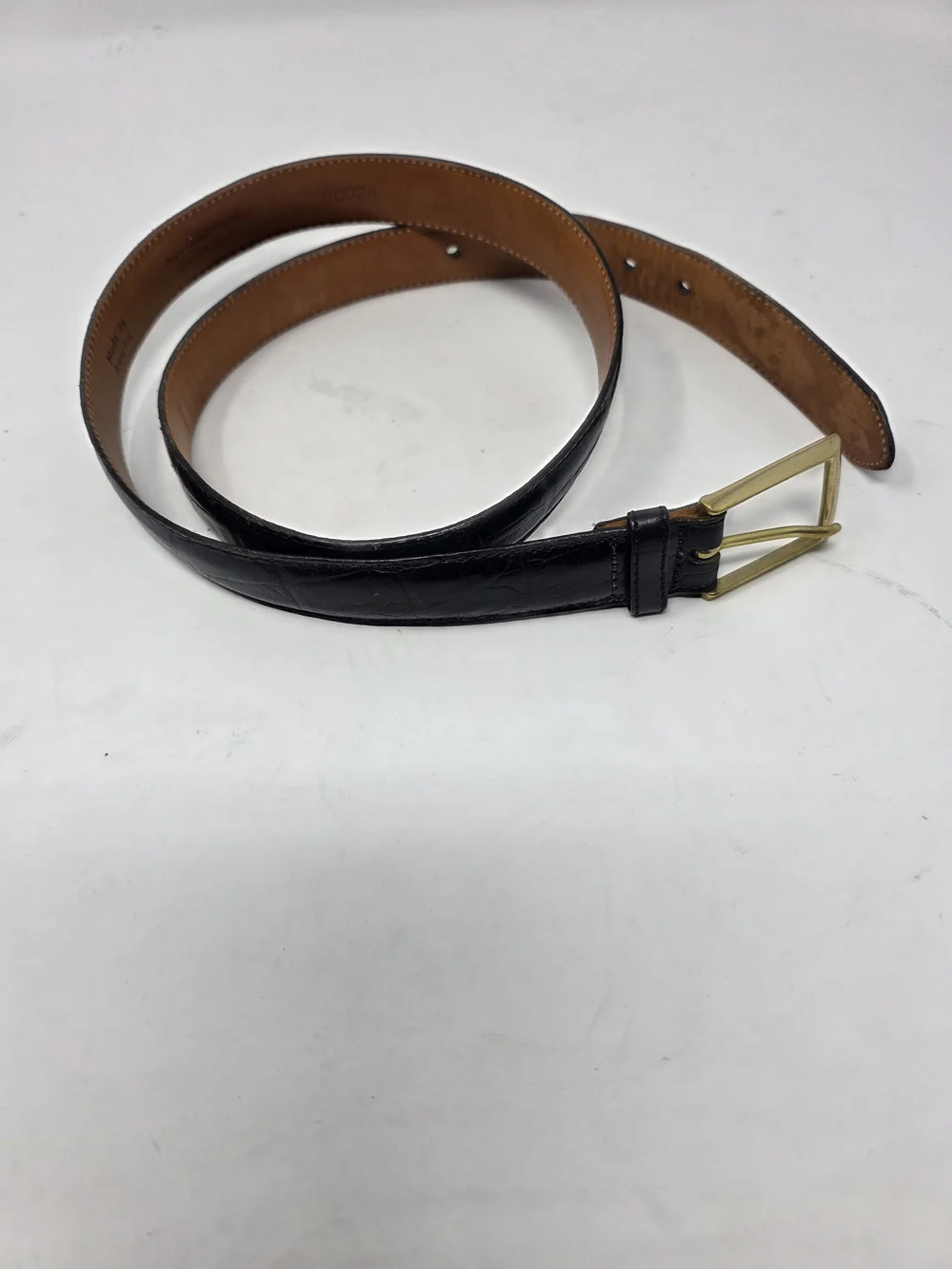 Martin Dingman Belt Mens Black Leather Aligator Embossed Size 34